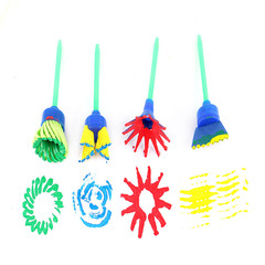 圓形海綿畫刷印章兒童繪畫海綿刷幼兒園DIY美勞早教顏料塗鴉批發