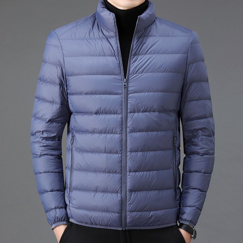 Chaqueta de algodón de plumón ligero para hombre Chaqueta de cuello alto informal corta ligera de invierno de mediana edad Chaqueta de algodón delgada cálida
