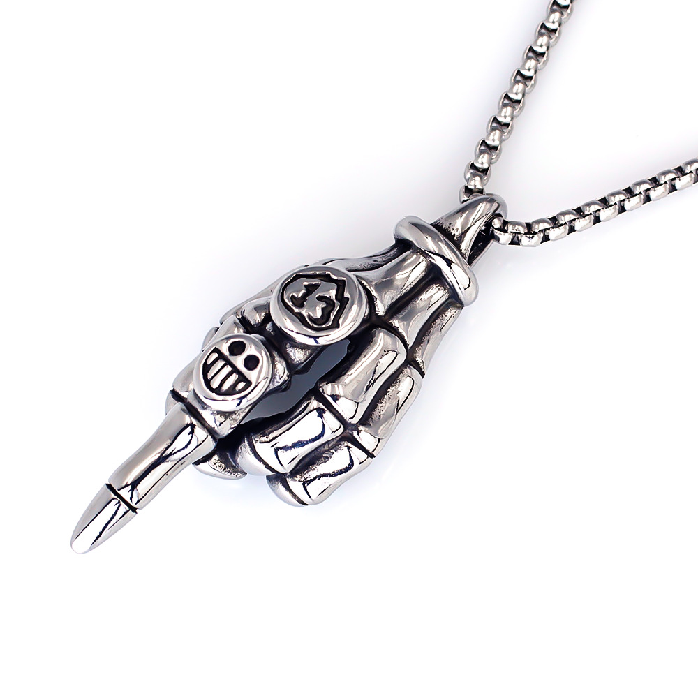 Stainless Steel Pendant Necklace Skull Gesture Titanium Jewellery_voghion.com