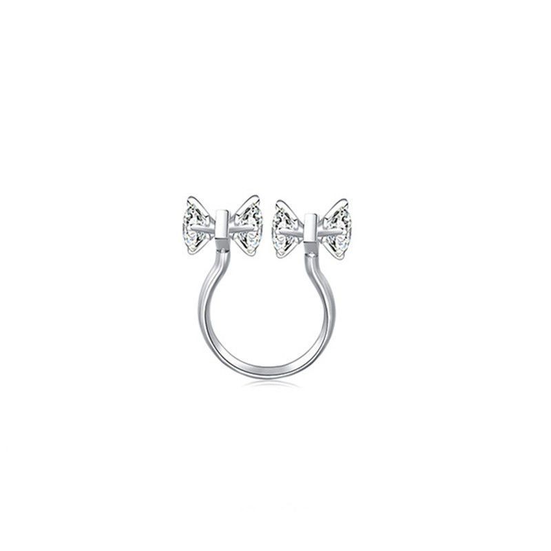 Wholesale IG Style Simple Style Shiny Bow Knot Copper Inlay Silver Plated Zircon Open Rings display picture 2