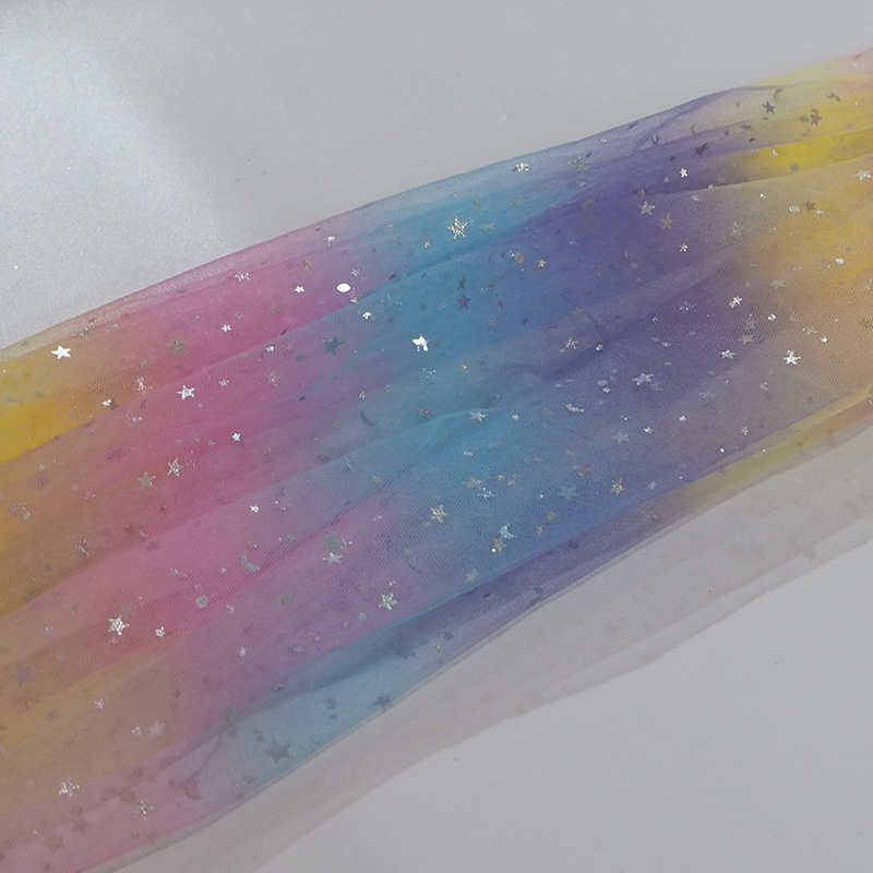 Fabricante nuevo arco iris hilo graduado estrella luna hilo de malla arco iris hexagonal tela de malla de malla de tela