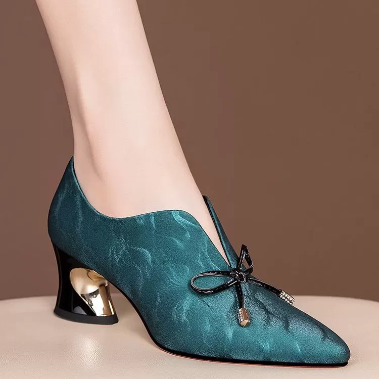 Осенние женские туфли без шнуровки в новом стиле, ленивые туфли с бантом на толстом каблуке, однослойные туфли с глубоким ртом, женские туфли на среднем каблуке с мягкой подошвой Mom
