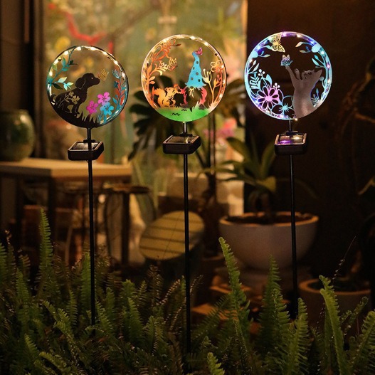 태양 안뜰 동물 실루엣 바닥 빛 LED 철 야외 잔디 안뜰 풍경 빛 작은 안뜰 장식 빛