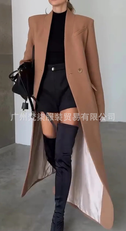 欧美跨境2025亚马逊TK爆款气质百搭长款西服大衣休闲开衫风衣外套|undefined