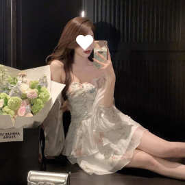 超仙雪纺碎花连衣裙女夏季感气质仙女不规则裙收腰小个子短裙temu