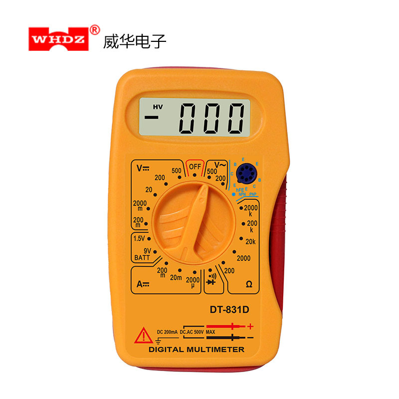 万用表 DT831D 内置表笔测试 电池测试 威华电子 自恢复保险