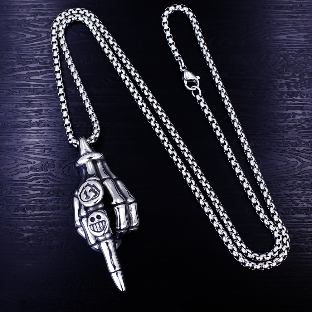 Stainless Steel Pendant Necklace Skull Gesture Titanium Jewellery_voghion.com
