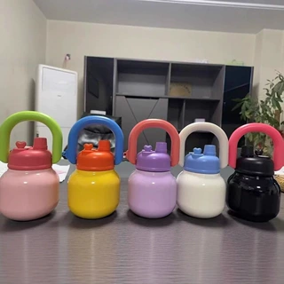 高颜值不锈钢保温杯女生可爱便携吸管杯子大容量手提拎拎水壶