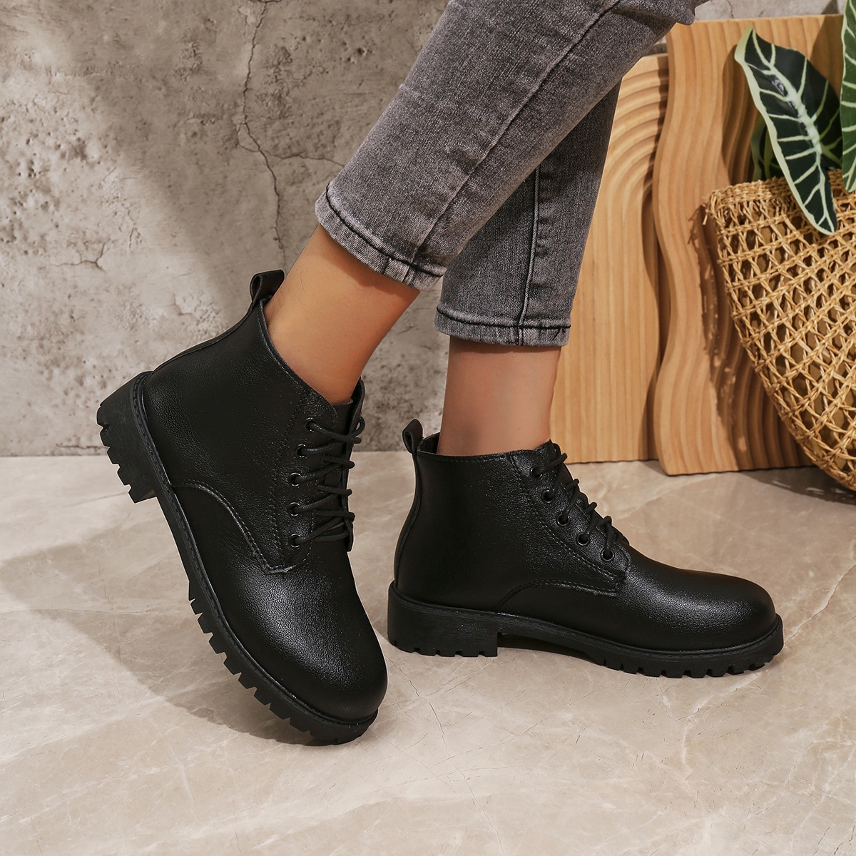 Women's Soft Leather British Style Platform Boots For Autumn_voghion.com