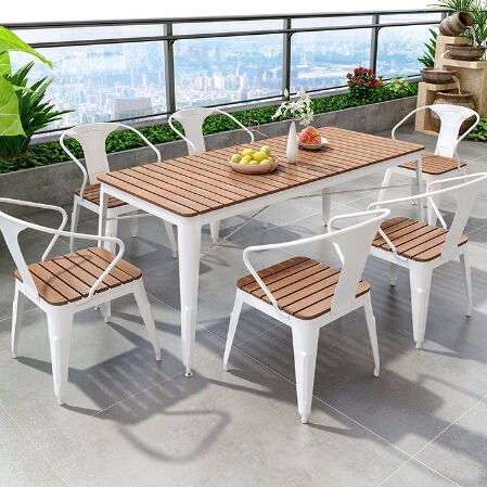 Outdoor Plastic Wood Tables and Chairs Courtyard Anticorrosive Wood Outdoor Leisure Dining Table Garden Open-Air Balcony Cafe Table and Chair Combination Outdoor Plastic Wood Tables and Chairs Courtyard Anticorrosive Wood Outdoor Leisure Dining Table Garden Open-Air Balcony Cafe Table and Chair Combination