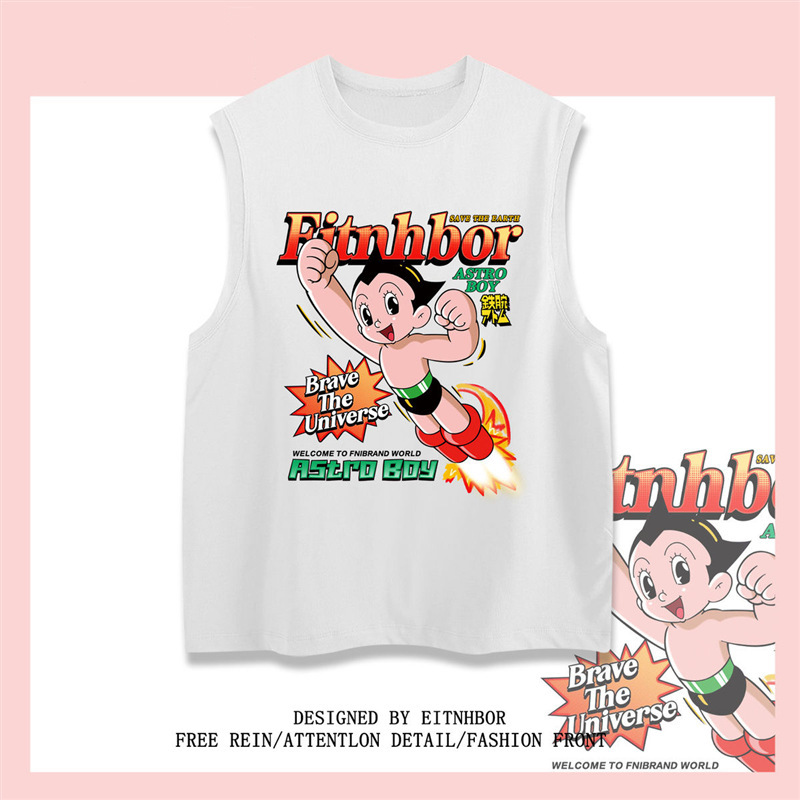 Heavy Cotton Japanese Style Cartoon Astro Boy Sleeveless T-shirt for Men and Women Summer Retro Trendy Brand ins Loose Waistcoat Vest