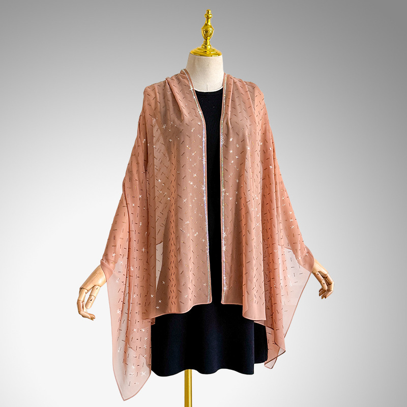 Elegante lichtgewicht chiffon sjaal voor dames met strass_voghion.com