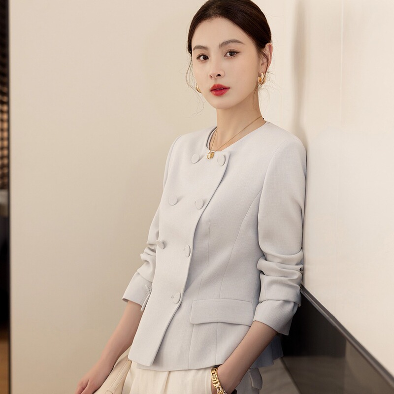 Endi Intellectual Acetate Blue Vest Blazer with Texture, New Spring Style, High-End Slim-Fit Suit Jacket