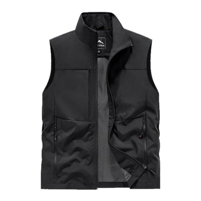Chaleco casual transfronterizo de gran tamaño, chaleco transpirable de secado rápido con cuello alto para jóvenes y de mediana edad, chaleco de nailon, chaleco sin mangas para hombres