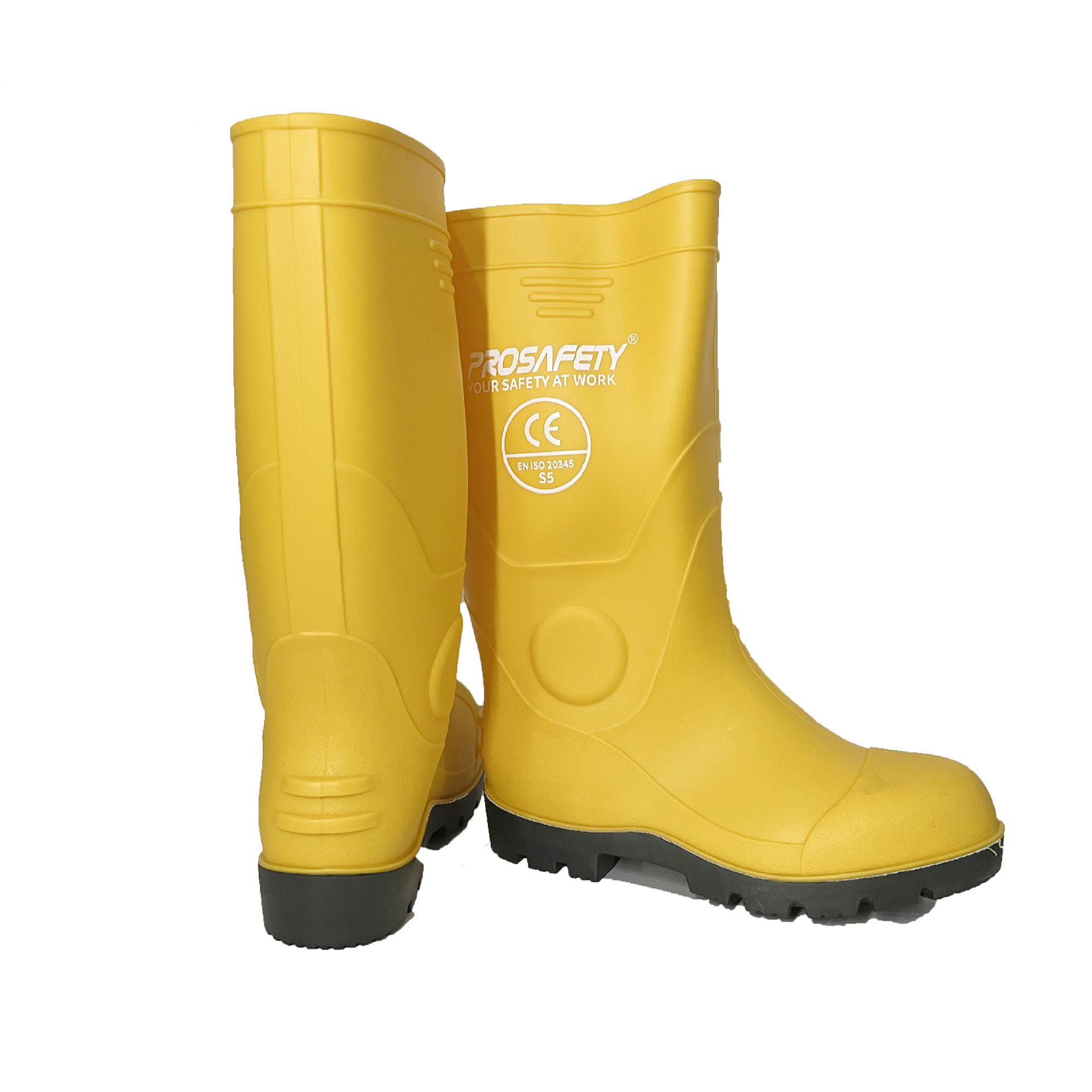 黄色钢头水鞋防砸防劳保水鞋PVC高筒户外工矿劳保鞋外贸跨境出口