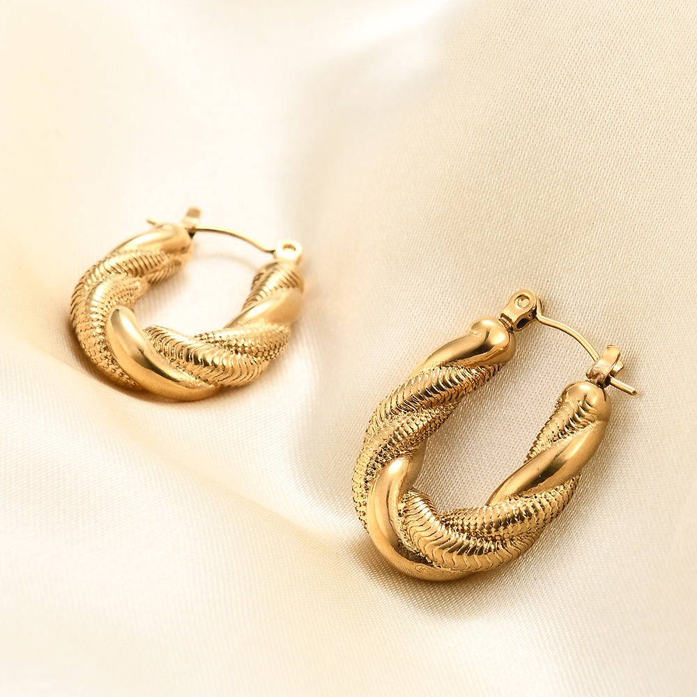 Hoop Earrings Classification 1 Pair Quantity 1 Pair Vintage Style Geometric Solid Color Plating Stainless Steel 14k Gold Plated Hoop Earrings