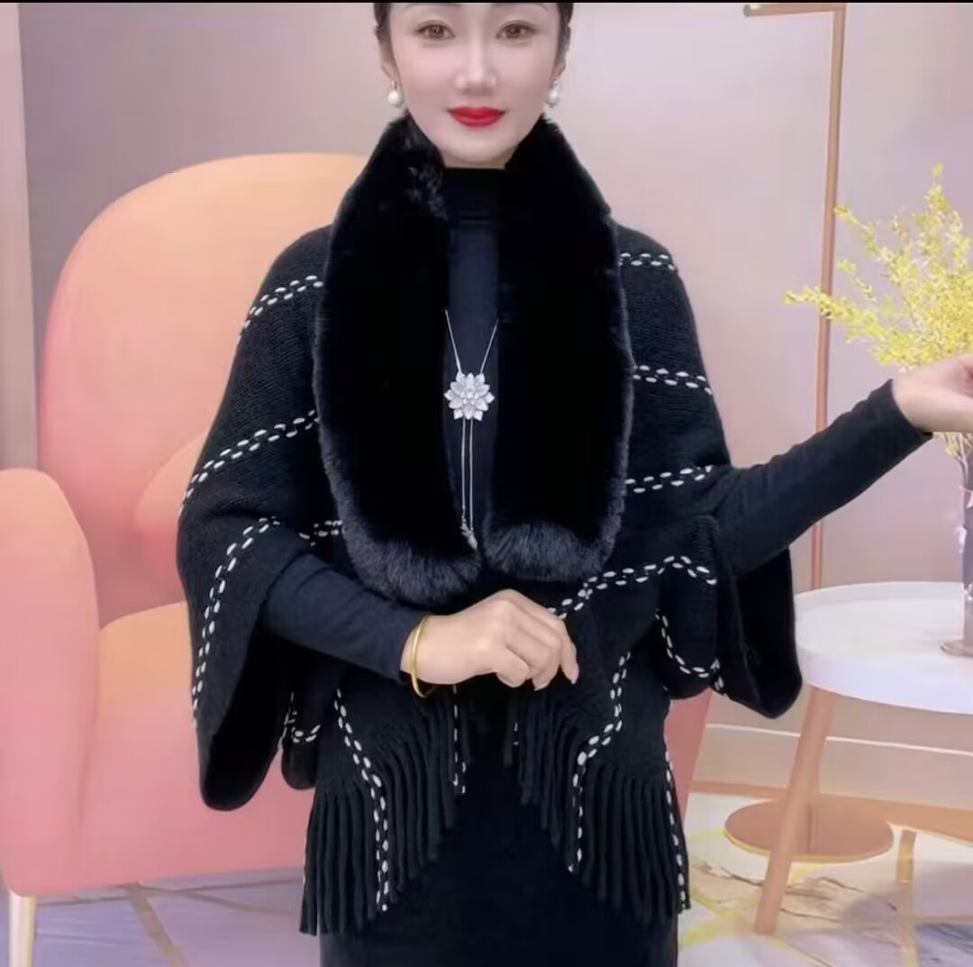 Sopa de cuello de lana 2024 otoño y invierno temperamento universal femenino suelto delgado a rayas de color sólido de punto bordado abrigo cálido