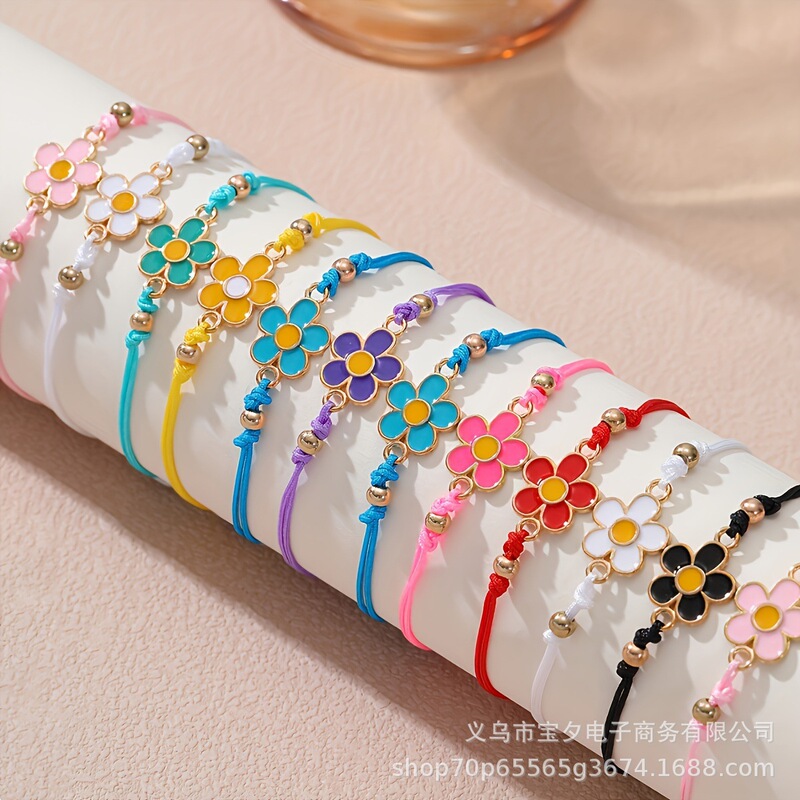 Cross-Border Hot Selling New Product Small Flower Braided Stretch Adjustable Bracelet Friendship Gift Flower Set Bracelet Wholesale