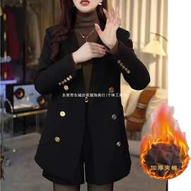 黑色双排扣夹棉加厚西装外套女秋冬新款感气质显瘦百搭小西服