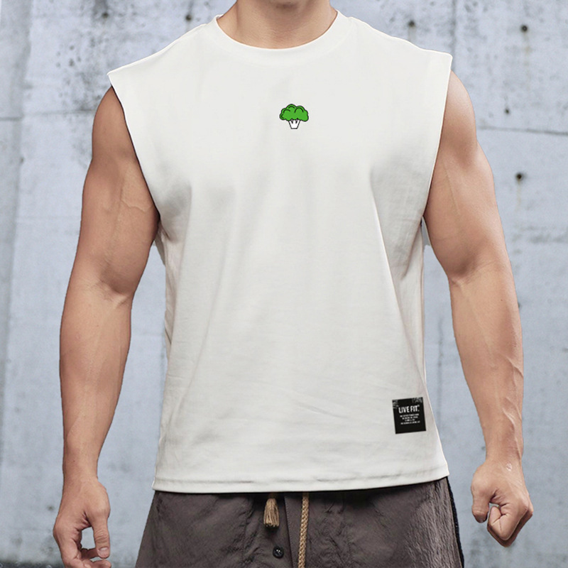 Broccoli Trendy Brand Cotton Loose Sweat-Absorbent Sports Vest Men's Breathable Running Sleeveless Training Fitness Clothing Vest
