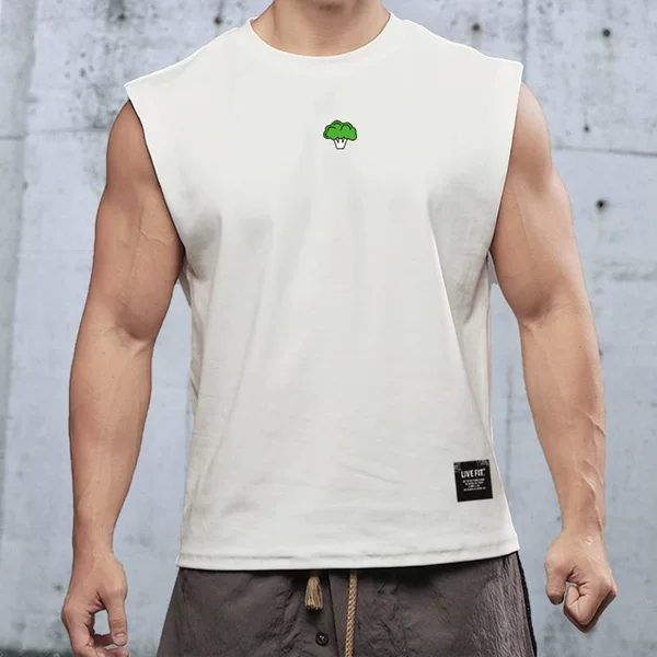Broccoli Trendy Brand Cotton Loose Sweat-Absorbent Sports Vest Men's Breathable Running Sleeveless Training Fitness Clothing Vest