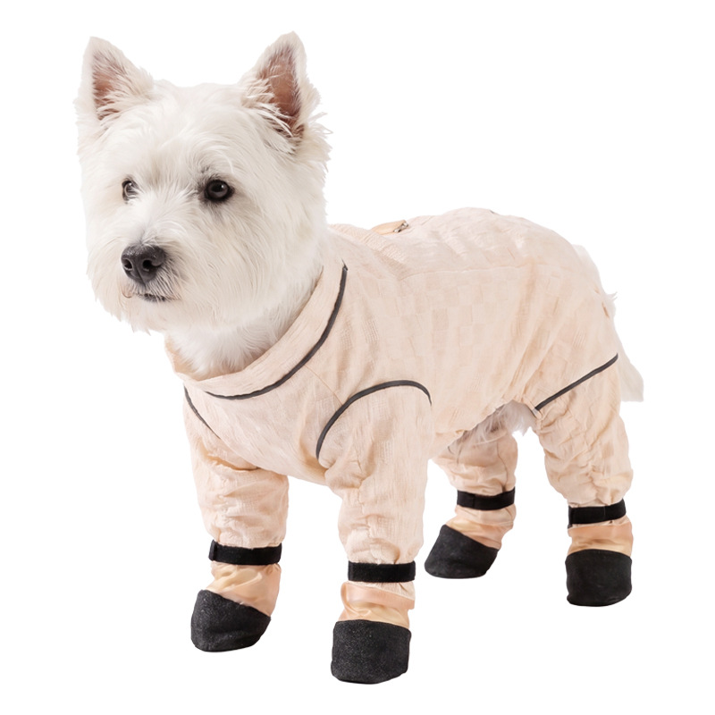 Primavera y verano mascotas Jacquard tracción pantalones a prueba de polvo de cuatro patas todo incluido para perros fuera de la chaqueta impermeable a prueba de suciedad ropa para perros