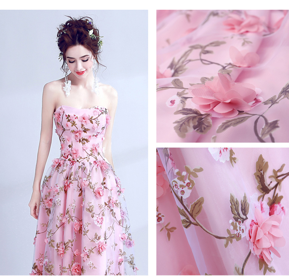 Damenbekleidung neues bohnenrosa Tube Top Braut Hochzeitsbankett Jahresversammlung Abendkleid_voghion.com