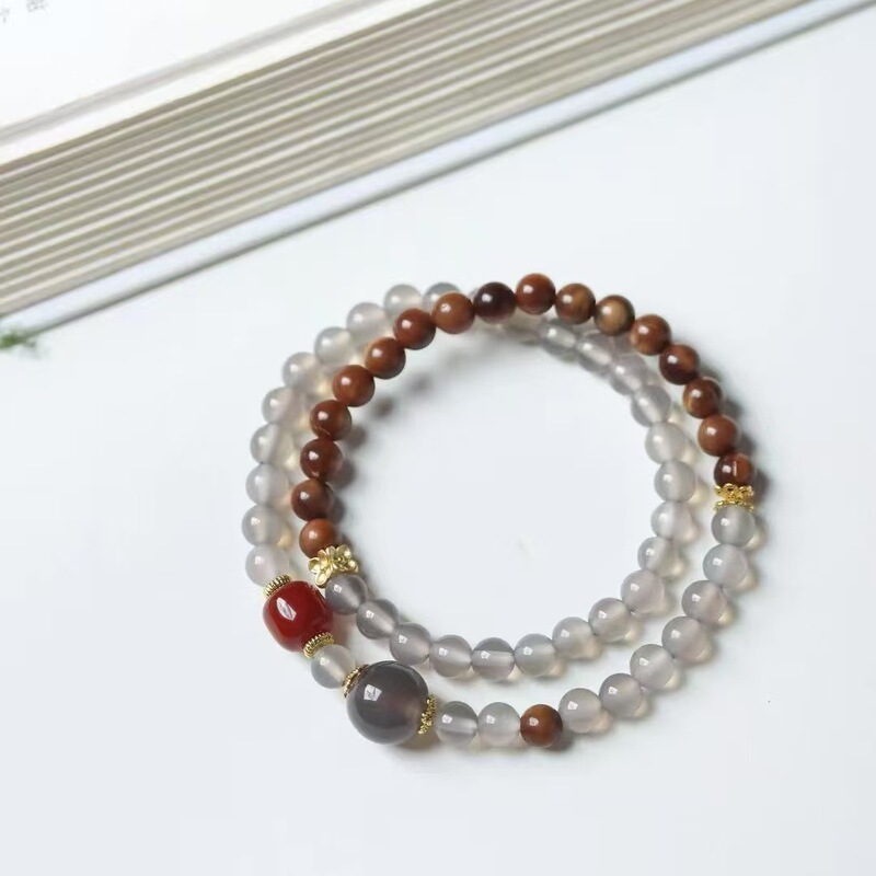 Cook Double-Circle Bracelet, Cook 6mm with Gray Agate Double-Circle, New Chinese Ethnic Style Bracelet, Cook Bracelet