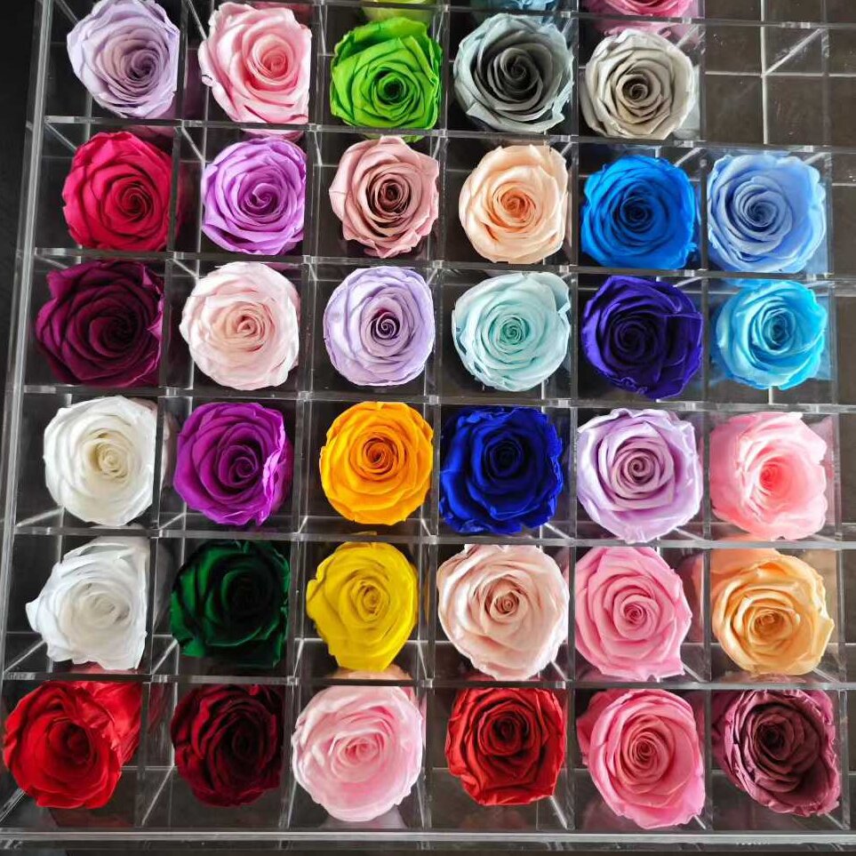 玫瑰永生花玫瑰花礼品工艺花材1-6cmB级DIY永生花抱抱桶保鲜真花