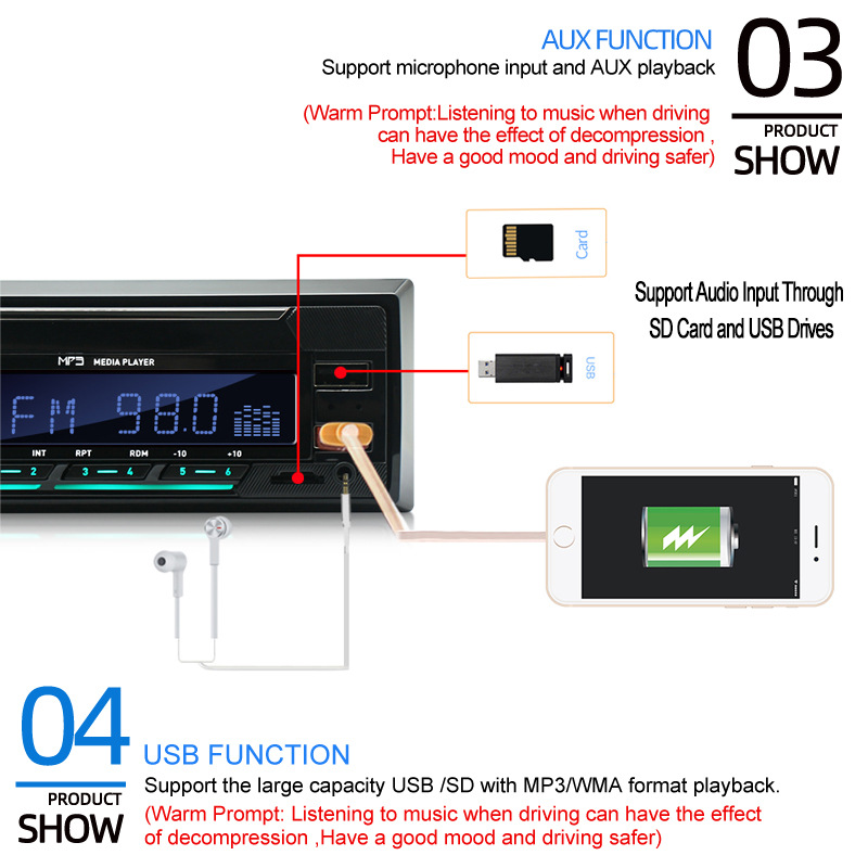 740 Single-Cylinder Long Double USB Car Bluetooth Mp3 Player 12V Neutral Fm Radio Cross-Border Hot Sale