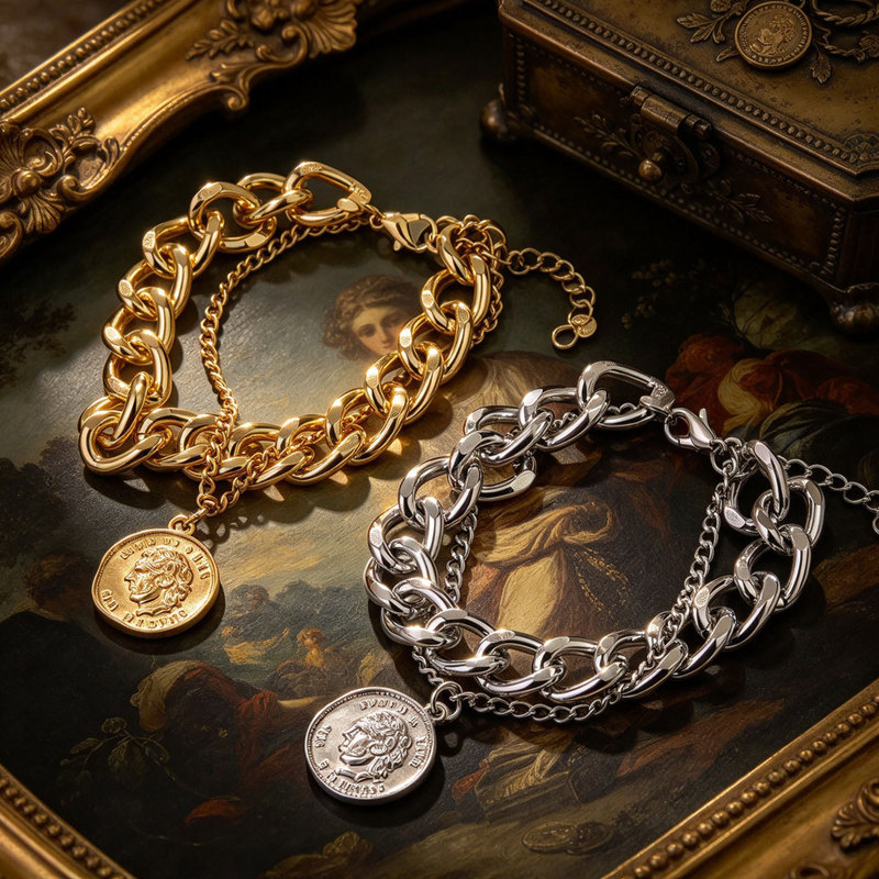 European and American retro portrait coin bracelet female ins cold style fashion exaggerated personality thick chain bracelet jewelry factory