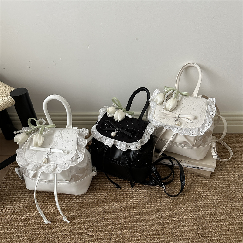 2026 nuevo encaje de moda coreana de estilo chica bolsas de mano, alta calidad, mochila de hombro versátil