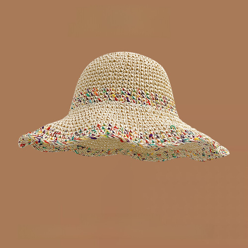 Spring and summer Korean style sweet and versatile woven straw hat for women beach sunshade and sun protection fisherman hat with big brim and small basin hat trendy