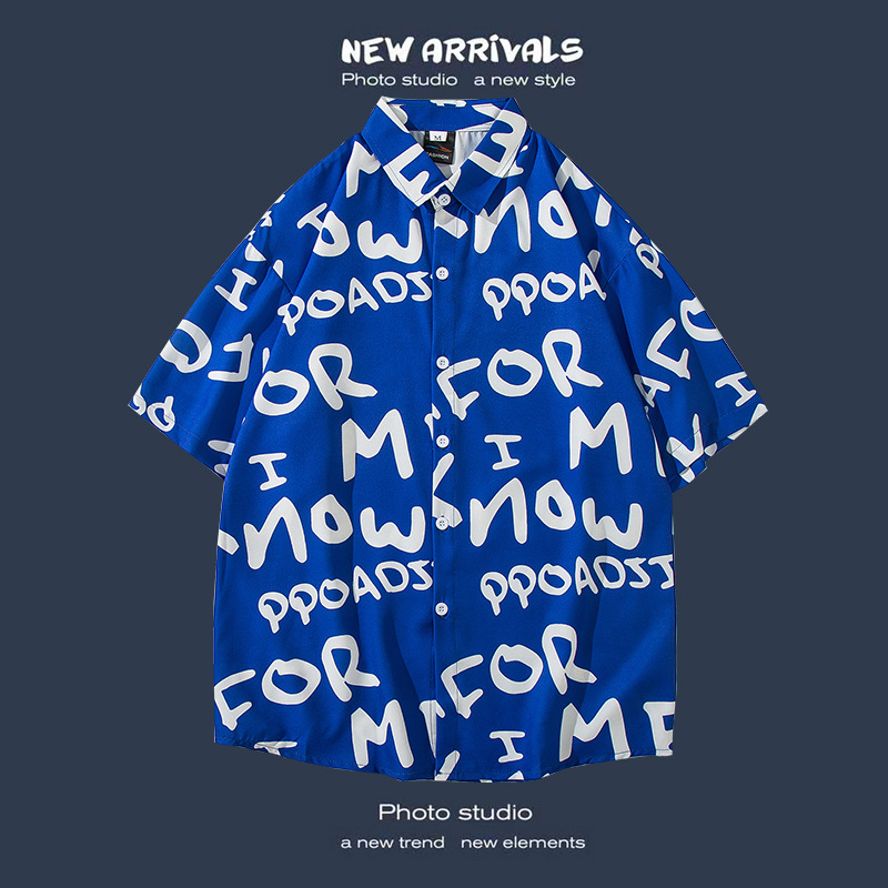 Camisa floral de manga corta Estilo de Hong Kong estilo retro de vetiver Estilo coreano moda guapo camisa de hombres y mujeres de moda y top de hadas