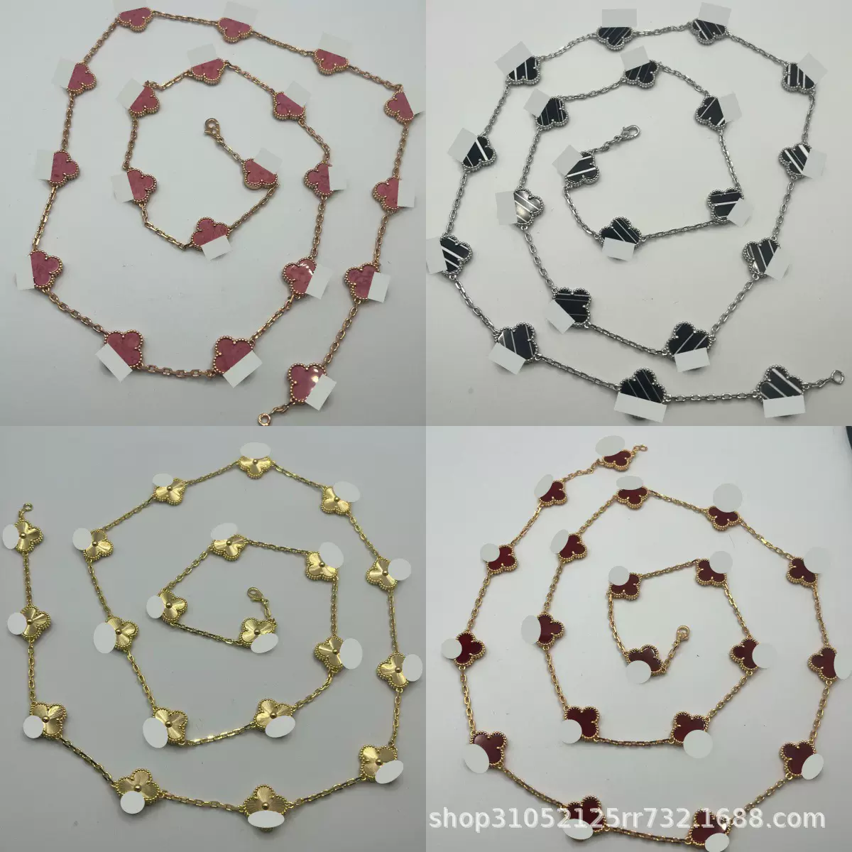 跨境幸运四叶草二十花毛衣链女双面贝母20花长款项链厚金电镀高版