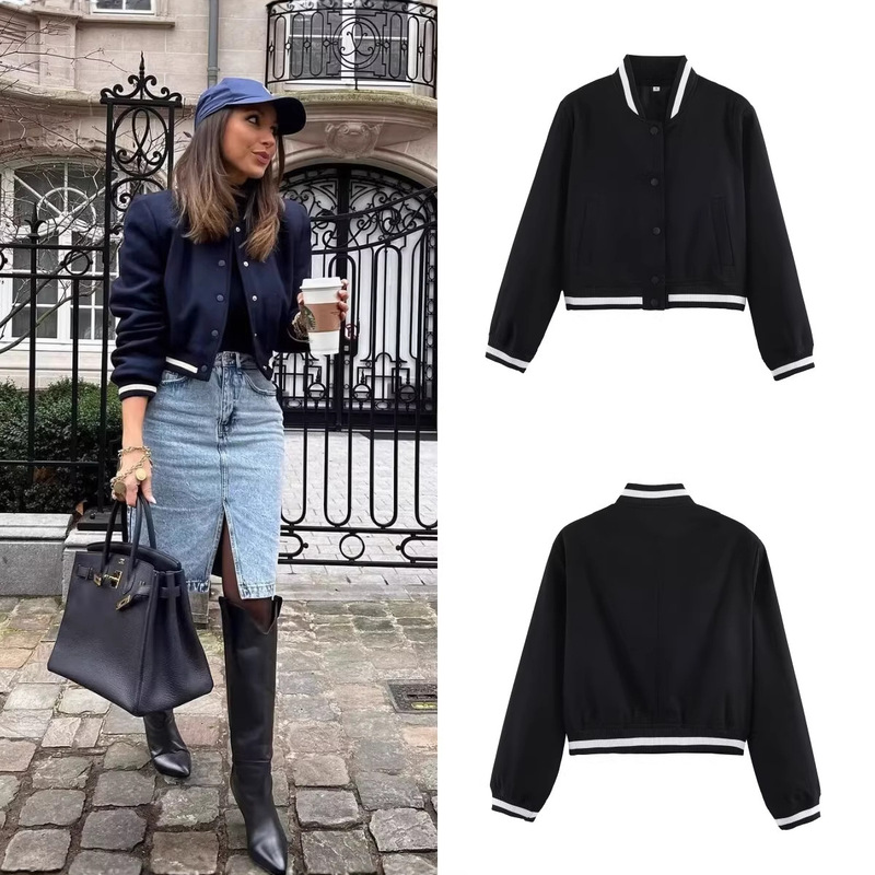 Z Brand Foreign Trade Cross-Border European and American Style Women's Clothing 2026 Spring New Color-Blocking Baseball Jacket Loose Short Jacket Z Brand Foreign Trade Cross-Border European and American Style Women's Clothing 2026 Spring New Color-Blocking Baseball Jacket Loose Short Jacket