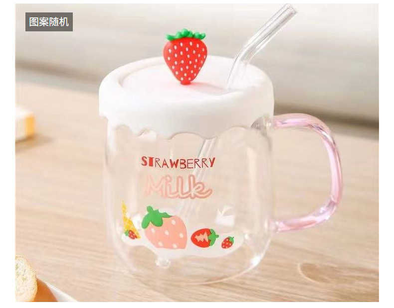 夏日饮品杯清新草莓吸管杯办公耐热玻璃杯学生闺蜜水杯一件代发详情13