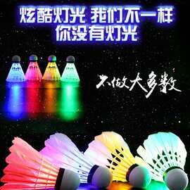 夜光羽毛球塑料防风耐打带灯户外训练室外尼龙夜间荧光发光球套装
