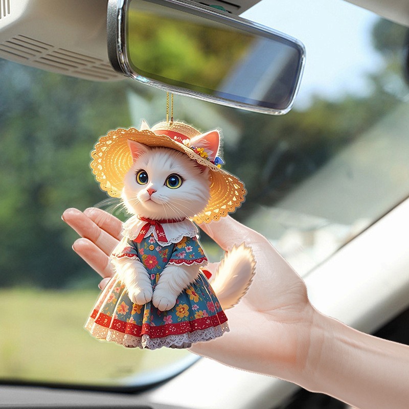 国境を越えた新しいアクリルフラットかわいい猫車のバックミラー装飾ペンダント|undefined