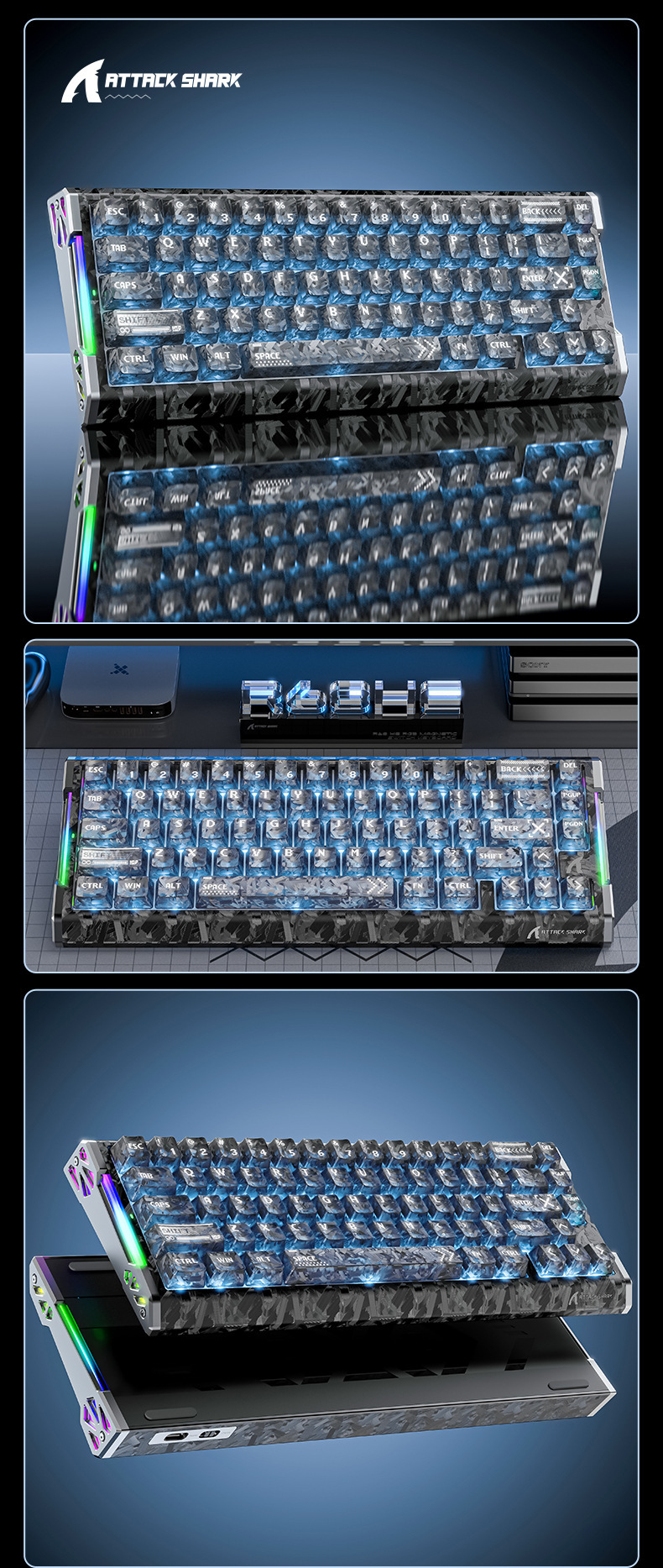 Clavier gaming mécanique attack shark r68he à axes magnétiques_voghion.com