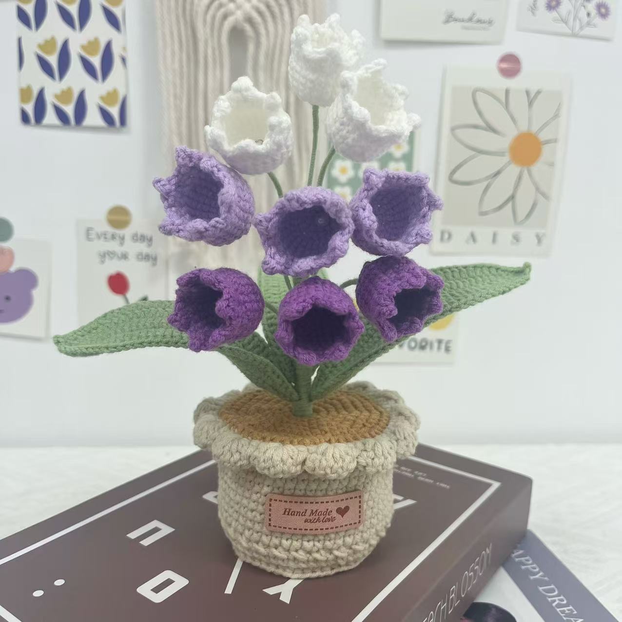 Anchido a mano flor de lana productos terminados orquídeas trenzadas maceta de punto de mesa de flores montadas en automóviles adornos de oficina maceta image 3