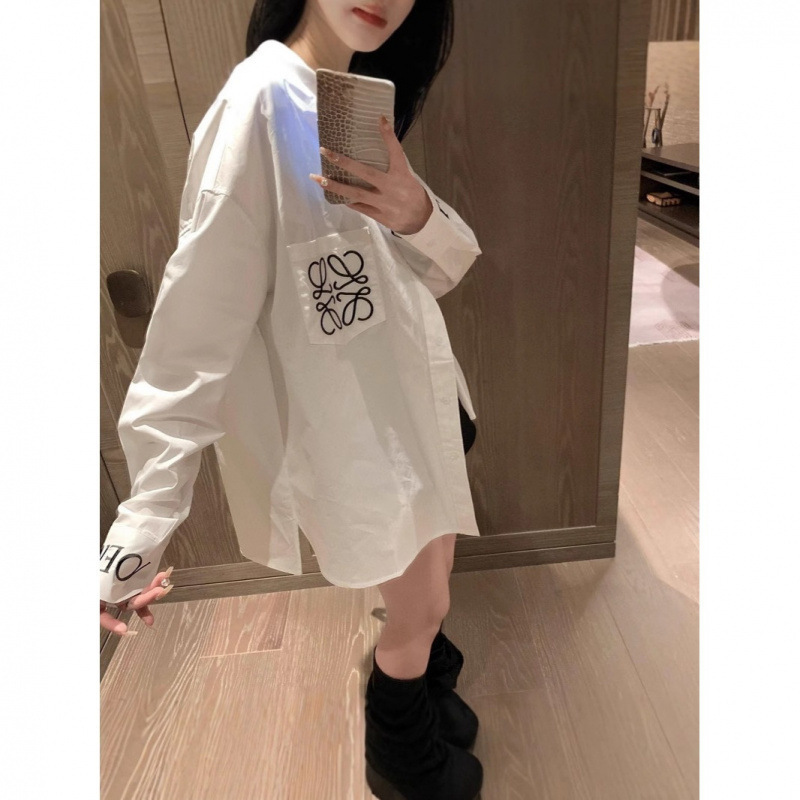 25早春新款潮牌刺绣字母白衬衫时尚休闲宽松刺绣百搭气质春秋上衣|undefined