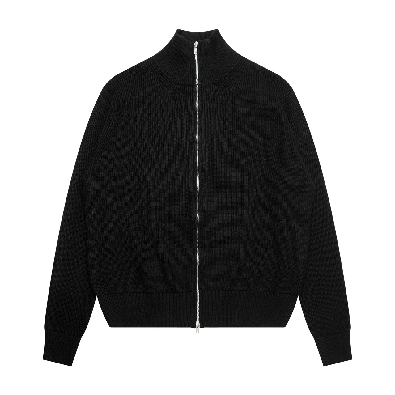 M6 Zip-Up Cardigan Sweater with Stand-Up Collar, Heavyweight Knitwear, Unisex Couple Style, Versatile Sweater