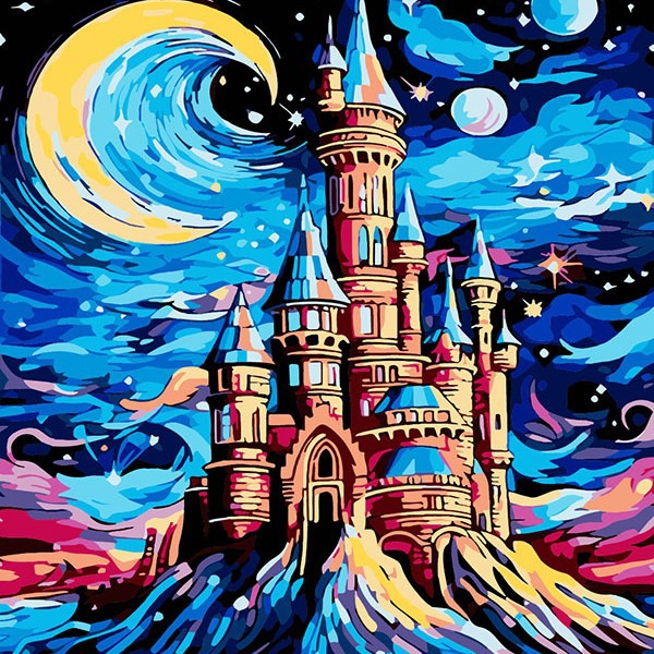 Van Gogh Starlight Castillo digital al óleo de Monet alta sensación de relleno pintura al óleo descompresión pintura artesanal Abstract