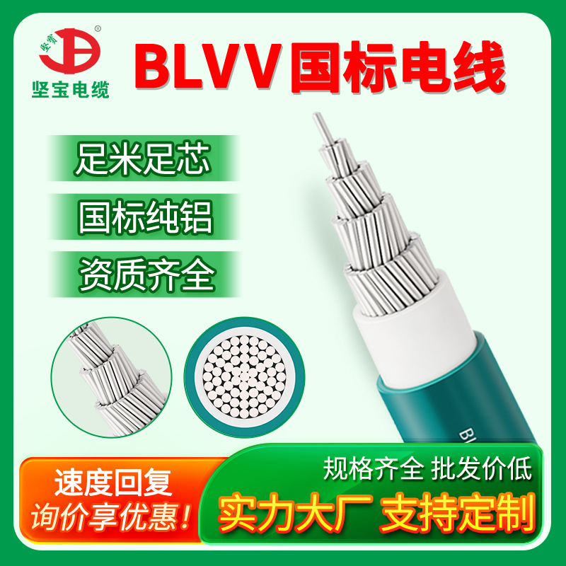 坚宝国标铜芯护套线blvv铝线国标电缆线户外铝电缆双塑双胶定制