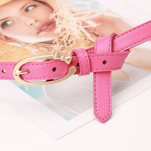 New Cute Ladylike PU Women's Belt with Small Butterfly Bow KT Cat Pin Buckle - Versatile Belt for Women to Match Jeans