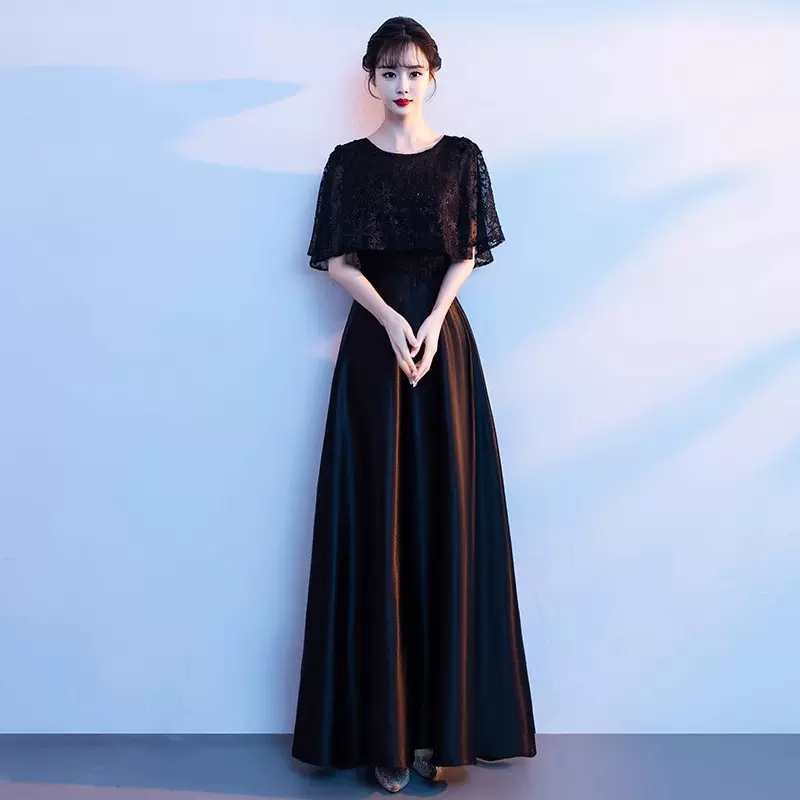2026新款黑色晚礼服修身显瘦宴会主持人礼服裙简单气质日常连衣裙