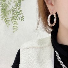 韩国进口水波纹扭麻花亮面欧美百搭气质大圈圈925纯银凹造型耳环