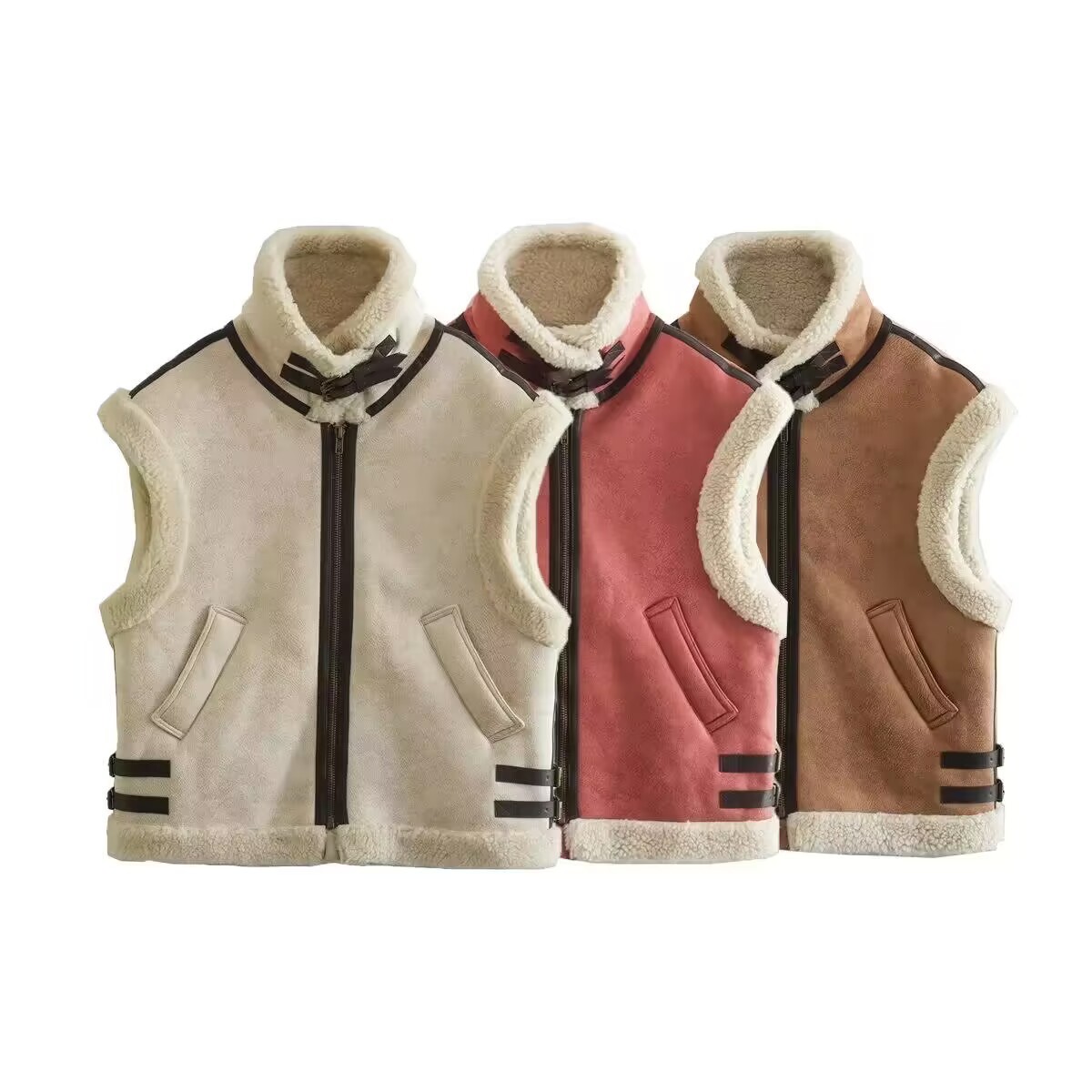 Europa y América estilo de la calle solapa de lana costura Chaleco de moda personalizada ropa de mujer Otoño e Invierno Nuevo Chaleco de piel sintética