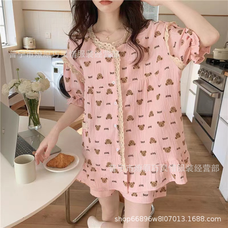 Princess Wind Pijamas verano 2024 nuevo estilo puro deseo de estilo medio largo in-hinge pijama ropa doméstica mujer